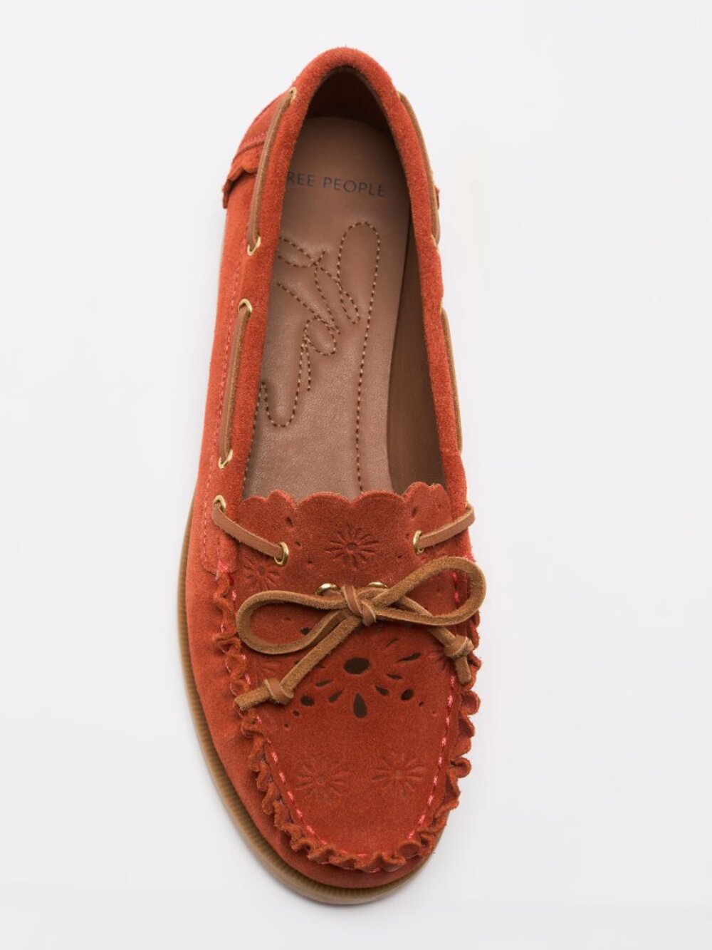 FREE PEOPLE Lagoon Cut Out Boat Shoes / Rust Suede - Picture 10 of 12